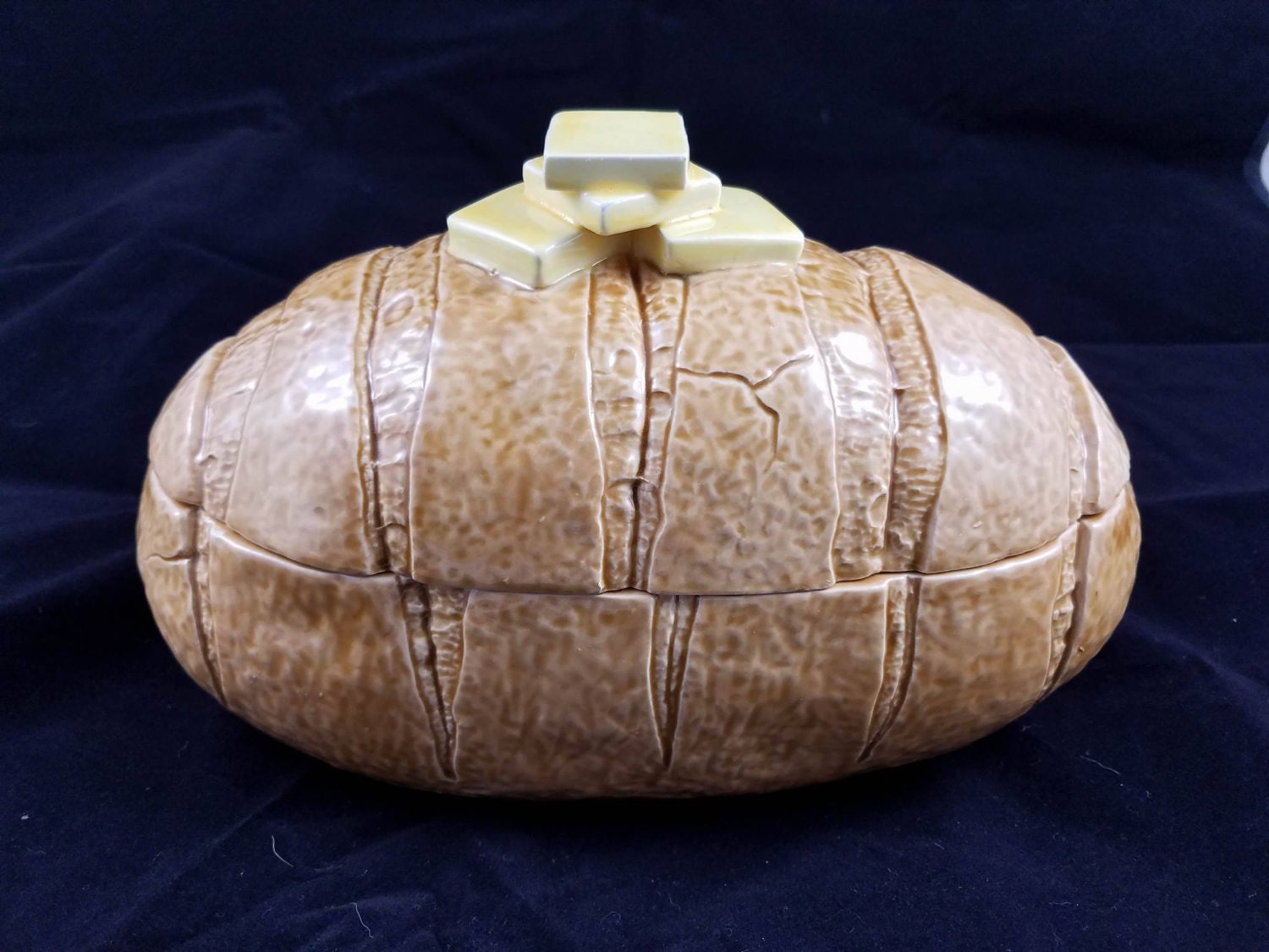 Vintage Handmade Ceramic Bread And Butter Dish Canister Bread