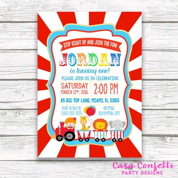 Circus Themed 1St Birthday Invitations 6