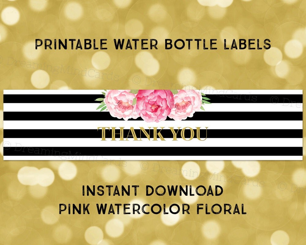 Printable Water Bottle Labels Thank You Black and White