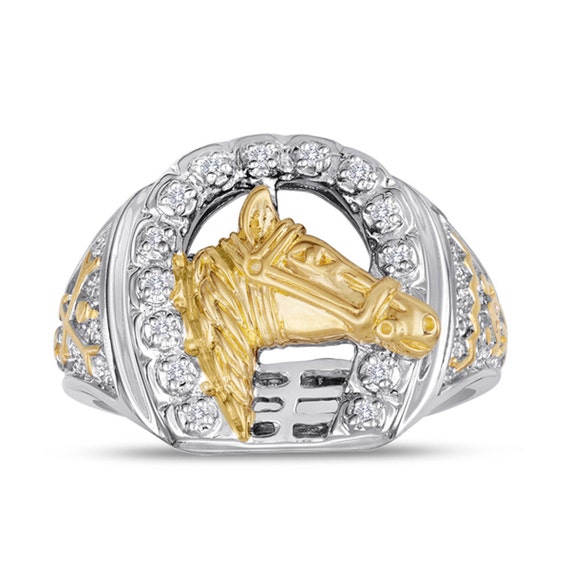 Horse Ring. Rider Ring. Men's Two Tone Horse Head Ring in