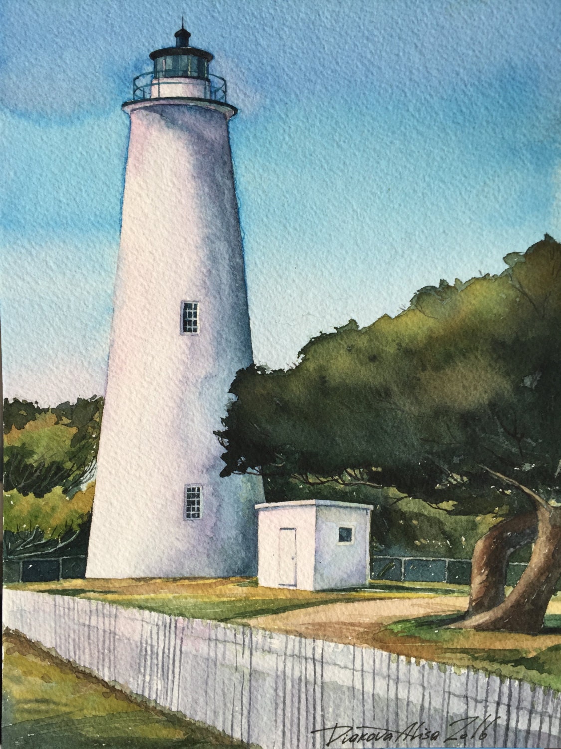 Original watercolor painting Lighthouse A 4 by LightHouseByAlisa