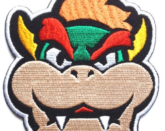 Bowser Face Patch Embroidered Iron on Badge Applique Costume Mario Kart / Snes / Mario World / Super Mario Brothers / Mario Allstars