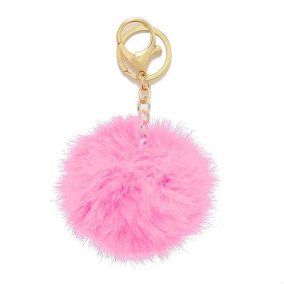 etsy pom wonderful pom Rabbit Key Chain Key Pom & Charm Bag Pom / Mini Gold Fur chain, Pink