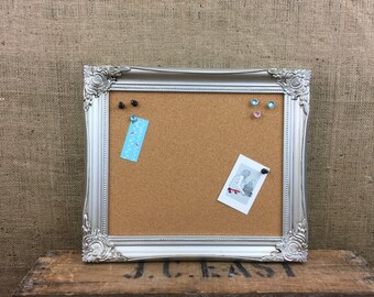 SILVER FraMed CORK BOARD - Framed Pin Board - Ornate Cork Board - Notice Board - Vision Board - Framed Message Board - Metallic Pinboard