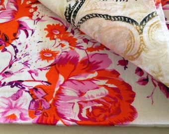Indian Fabric,Roses Print,Cabachon Rose,Red Floral Print,Vintage floral print, Printed Cotton,Indian Fabric,Fabric by the yard, Nature Print