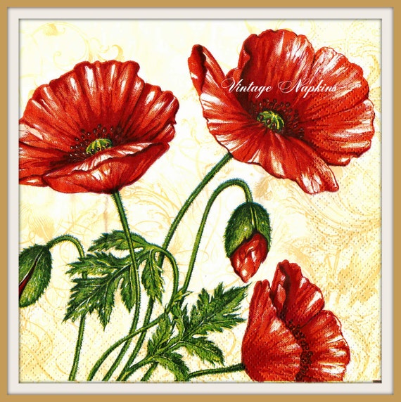 Items similar to PAPER napkins for DECOUPAGE - Red Poppies #022 on Etsy