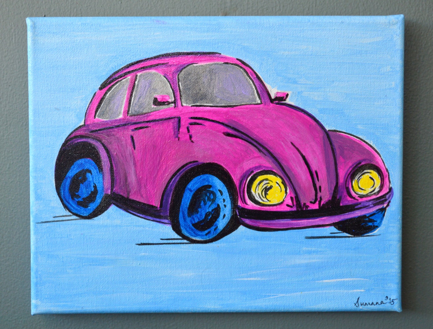 Download Pink Beetle Car Acrylic Painting Customizable Art
