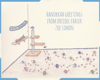 Hanukkah Cards, Personalized Holiday Cards, Cat Cards, Jewish Card, Cat Note Cards, Cat Holiday Cards, Jewish Holiday, Funny Hanukkah Card