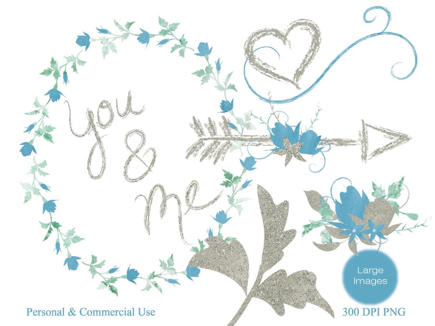 BLUE WATERCOLOR FLOWER Clipart Commercial Use Clip Art Blue Wedding