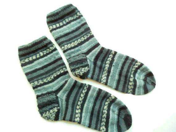 Hand knit,  casual socks, grey black socks, wool socks, knit wool sock, Unique socks, House socks, Boot socks