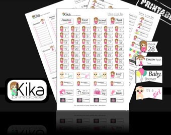 Printable stickers | Pregnancy planner sticker set | Kawaii maternity Stickers for Erin Condren, Filofax, KiKi K, MAMBI | Instant Download