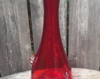 Mid century modern art glass vase red