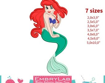 Applique Ariel. The Little Mermaid. Machine Embroidery Applique Design. Instant Digital Download (16191)