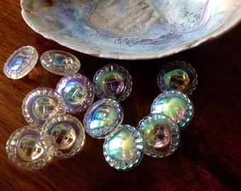 10 Aurora borealis Glass Buttons-vintage-Wonderful light effects (024)