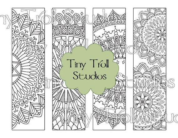 zentangle mandala bookmarks set of 4 to print and color standard bookmark size