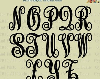 Curly Alphabet svg. Font svg, Silhouettes, clipart, Monogram Alphabet, png, svg, AI, EPS, DXF, N-Z Only