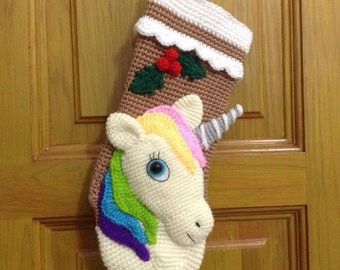 PATTERN-Unicorn Christmas Stocking-Crochet Pattern, pdf