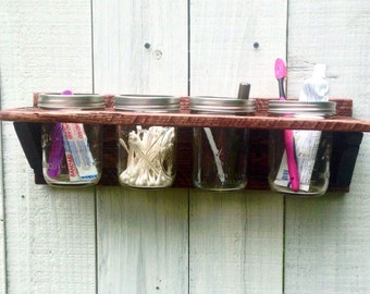 Mason Jar Bathroom Organizer - Rustic Bathroom Wall Decor - Bathroom Caddy - Mason Jar Planter - Wall Organizer - Bathroom Organization