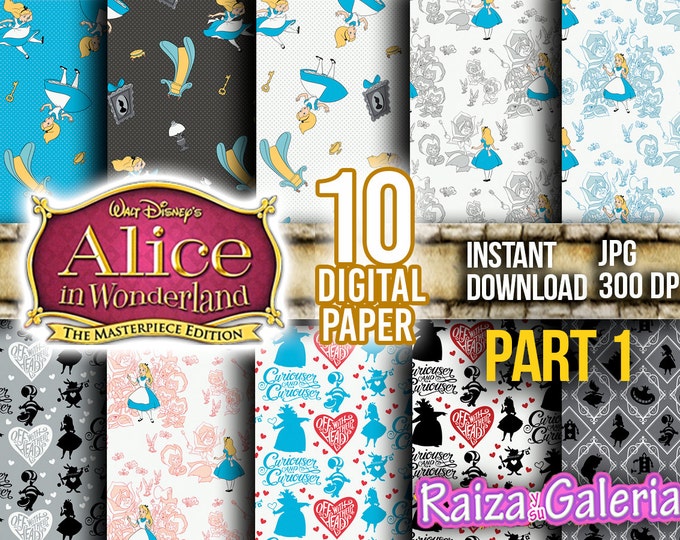 AWESOME Disney ALICE in Wonderland Digital Paper. PART 1 Instant Download - Scrapbooking - Alice in Wonderland Printable Paper