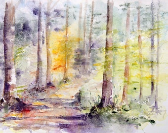Original watercolor of undergrowth, trees in the forest - original woods painting, Original Watercolour