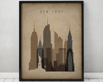 New York print, Poster, Wall art, Vintage style New York skyline, City poster, Typography art, Home Decor, Digital Print, ArtPrintsVicky.