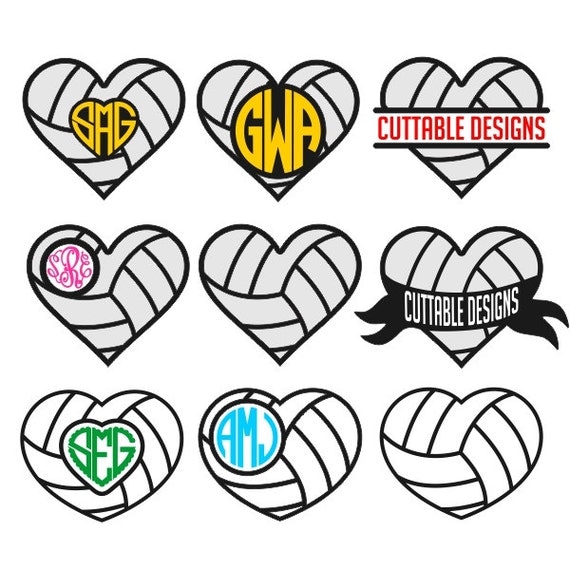 Download Volleyball Heart Monogram Cuttable Designs SVG DXF EPS use