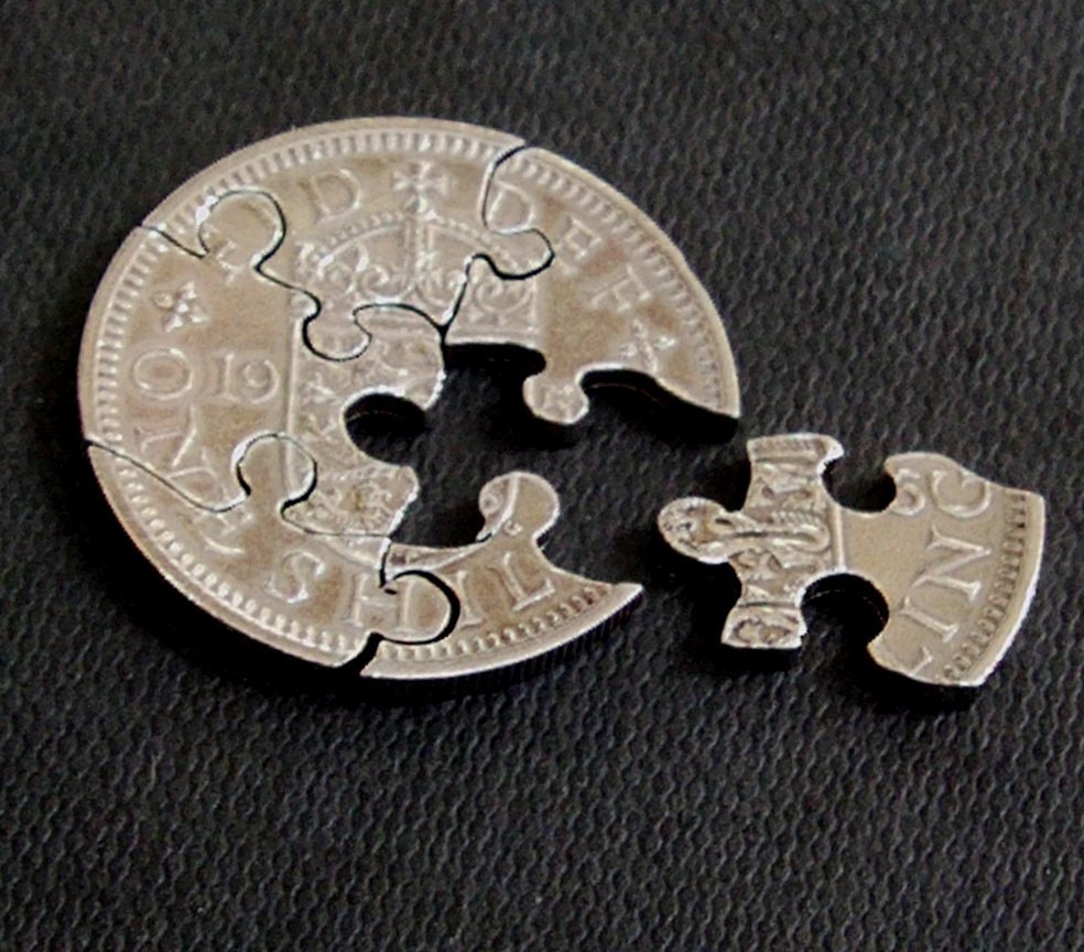 Six Piece Cut Coin Jigsaw Puzzle British PreDecimal One