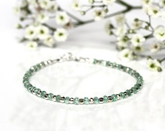Genuine Colombian Emerald Bracelet, Natural Light Green Emerald Bangle, Sterling Silver Dainty Jewelry, May Birthstone, Gift for Wife
