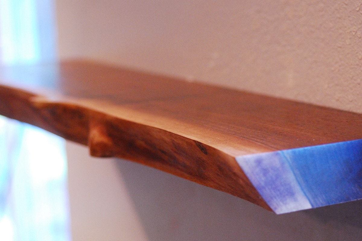 live edge wood floating shelf