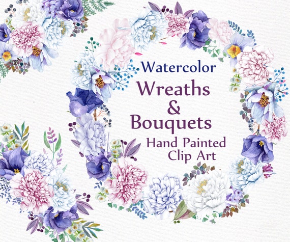 Watercolor peony wreath clipart: BOUQUETS CLIP ART
