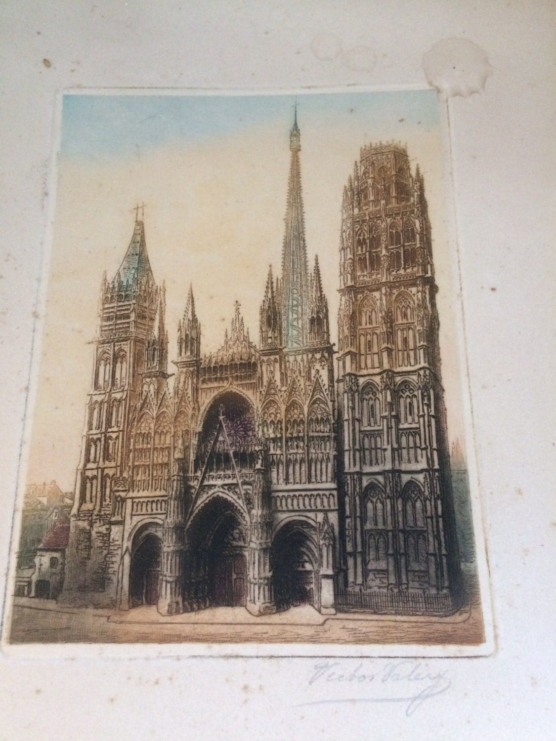 Victor Valery Print Colored Etching French Art Vintage