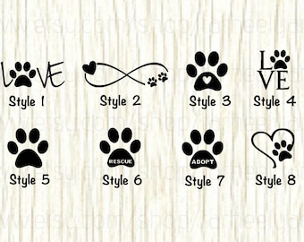 Love Paw Animal Car Decal, Dog Love Paw Word Decal, Paw Infinity Decal, Rescue Decal, Adopt Decal,Paw, Love Decal, Gifts for Animal Lovers