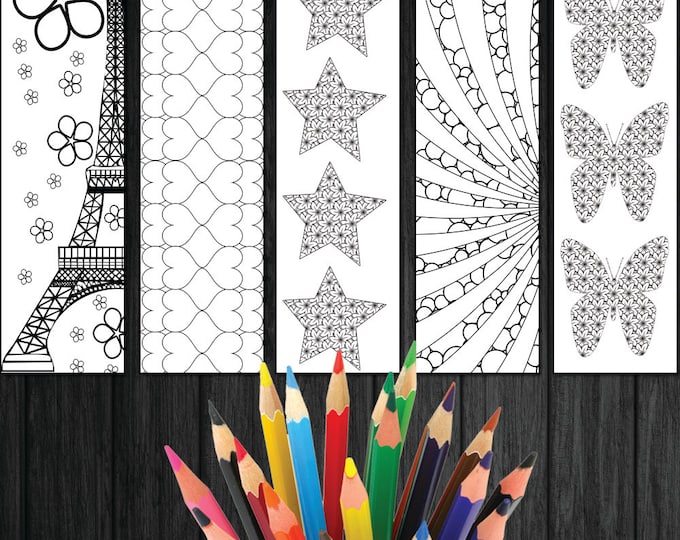 Stress Relief Coloring, Stress Relieving Pattern, Coloring Sketch, Coloring Addicts, Gift For Book Readers, Children Bookmark, 15 Bookmarks