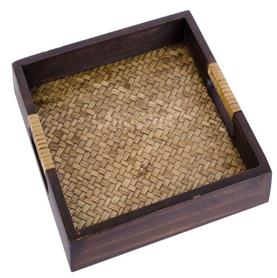 11x11 Wicker Serving Tray Square Beautiful Craft Bamboo Wooden