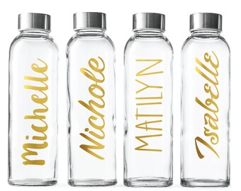 Personalized Glass Water Bottle-Gold Foil- 18oz Bottles Personalized