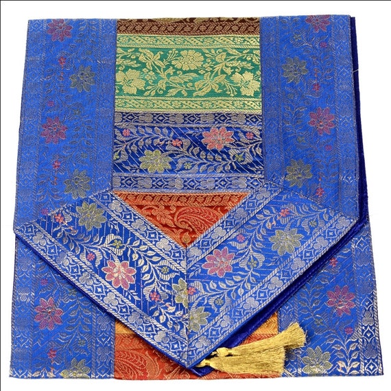 Indian Silk Table Runner in Striped Design and Blue Color