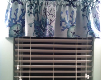 Window Valance with Sealife Blue Fabric-Tropical Curtains-Coastal Curtains-Beach Curtains-Lake Curtains-Nautical Curtains-Island Decor