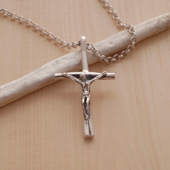 Sterling Silver Crucifix Necklace for Men or Women Jewelry