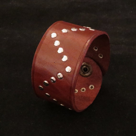 Items similar to Riveted Brown Leather Bracelet Leather Cuff Leather