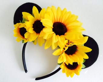 Super cute Sunflower Mickey Mouse Ears, Minnie Mouse ears, flower ears, Mickey ears, Mickey headband, ears headband