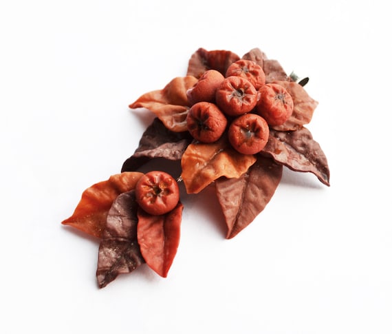 Autumn Leaves, Thanksgiving Jewelry, Berry Pendant Rowan Hawthorn, Pendant leaf, necklace Orange Leaf Jewellery Autumn brooch, trending now
