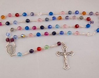 Assorted Swarovski 8mm Crystal Sterling Silver Wrapped Rosary #27