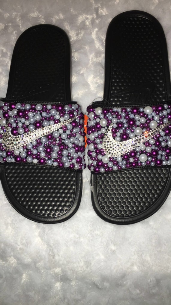 Purple Pearled Nike Slides