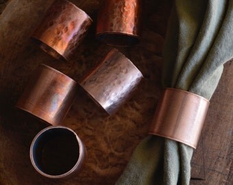 Copper napkin rings - textured, fired, smooth industrial dining tabletop decor housewarming gift wedding hostess unique summer boss bridesma