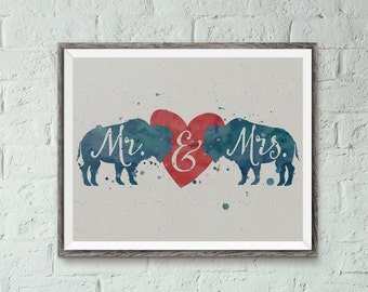 Buffalove Handlettered Typographic Buffalo Bills Mr. & Mrs. Watercolor Wedding and 1st Anniversary Digital 8x10 Print for Instant Download