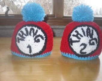 Thing 1 and Thing 2 Crochet Baby Hat Set, Matching Baby Hats Dr. Seuss Thing 1 and Thing 2, The Cat in The Hat, Twin Gift Set, Twins
