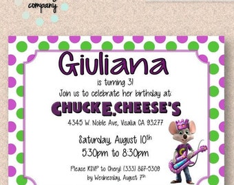 Chuck E Cheese Birthday Party Invitation Digital Design