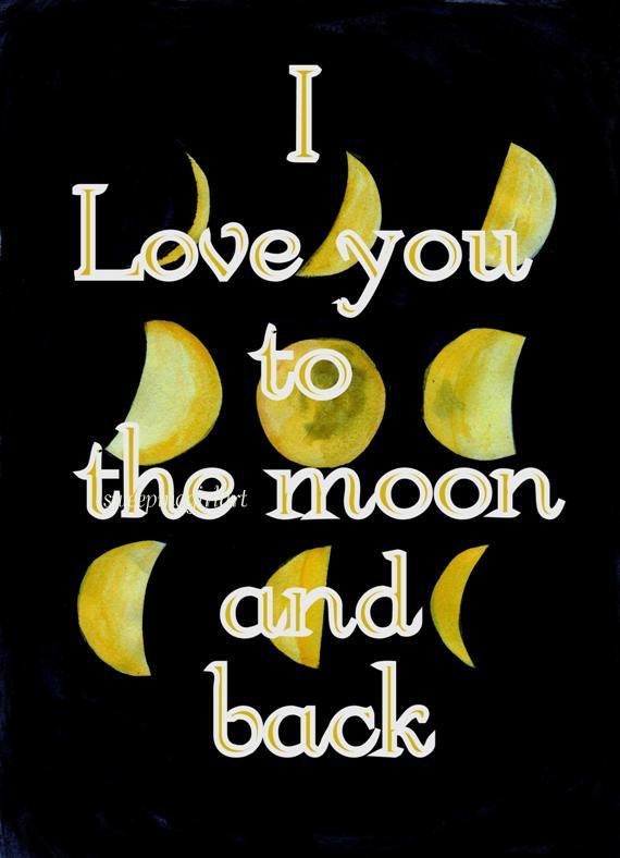 Items similar to I love you to the moon and back, moon phases art ...