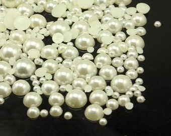 800pcs Ivory Mixed Size of Flat Back Pearls bead 2mm 3mm 4mm 5mm 6mm 8mm 10mm round flatback beige half loose beige plastic acrylic beads