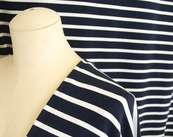 Stripe Cotton Bamboo Jersey Knit Fabric By 1/4 Metre, Navy White, Soft Stretch Fabric, Bamboo Fabric, Knit Jersey Fabric for drapey dress